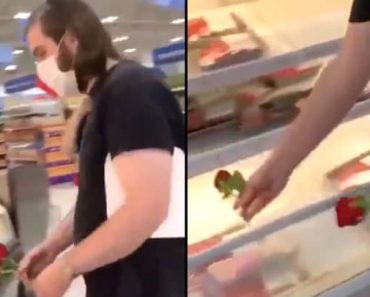 Vegans throw roses on meat at supermarket counter to ‘pay homage to the fallen’